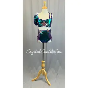 Irridescent Green Mermaid Inspired Two Piece - Rhinestones