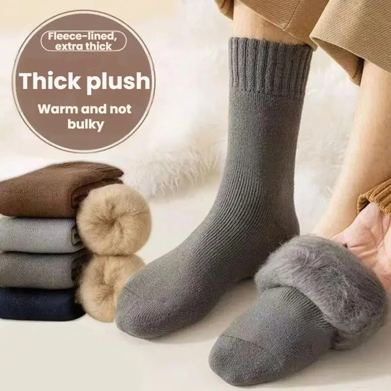 Womens Thermal Sherpa Lined Thick Warm Calf Socks, 6 Pairs Multi Neutral Color Winter Socks, Khaki Light Gray Cream Solid Color, One Size All Fit Cold Weather Boot Socks