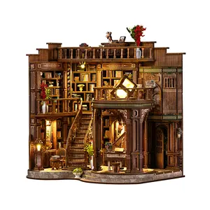 Wooden craft DIY Miniature Dollhouse Adult DIY Bookmark 3D Wooden Puzzle Bookshelf Cottage Set, Book Decoration Gift, Bookshelf Illustration Decoration, Retro Abstract Renaissance Style DIY Cottage 3D Hand-Assembled Manual Toy Decorative kit