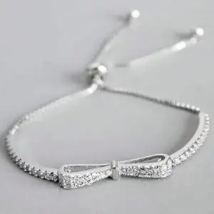 bracelet 1pc Light Luxury Copper Silver Bow-Knot Full Double-Layered Chain Drawstring Bracelet For Women, Daily Wear