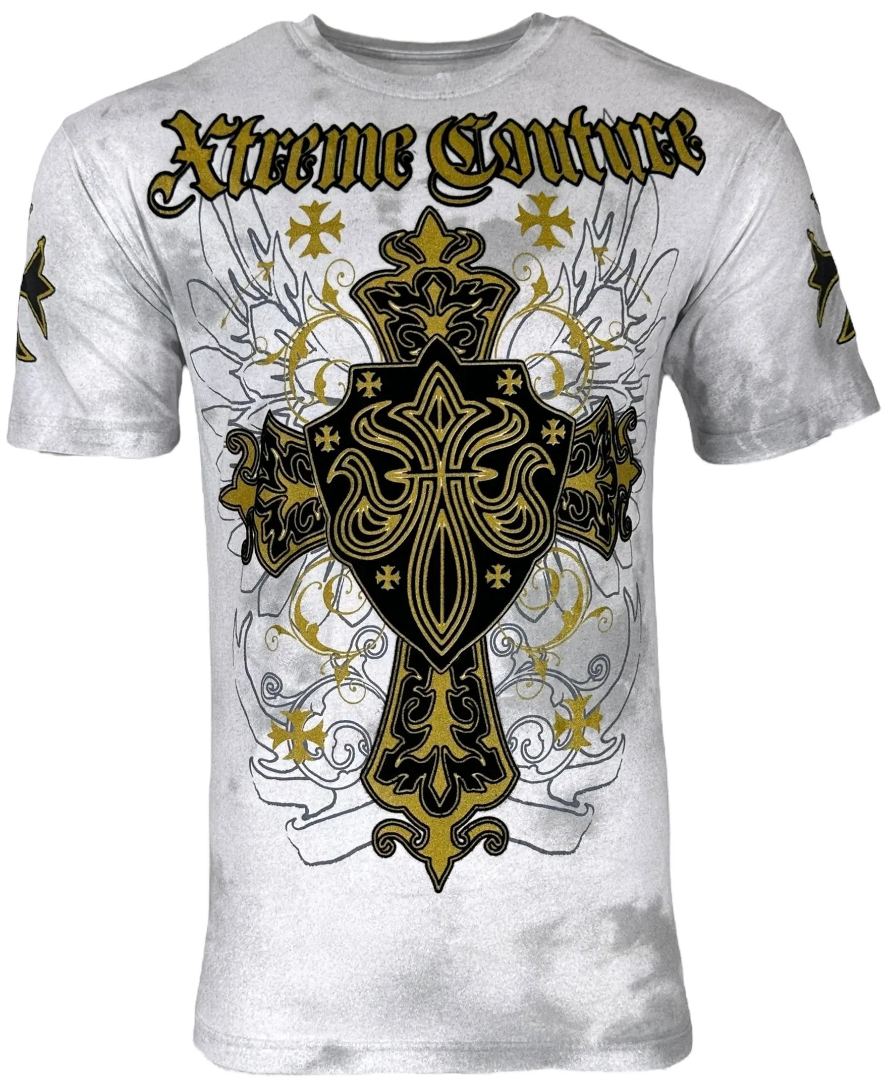 Xtreme Couture by Affliction Men's Shortleeve Round Neck Fitted Cut Casual Tee - Printed Front, All Over Print, All Seasons Comfy Streetwear Tops, Charlie Foxtrot