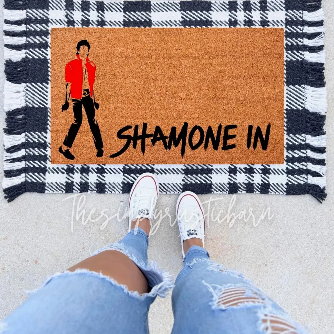 Shamone In Doormat – Funny Michael Jackson Inspired Welcome Mat | Pop Culture Front Porch Decor | Unique Gift for Music Lovers