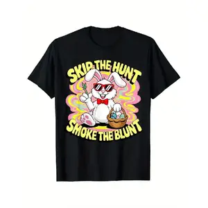 100% Cotton Men's Funny 420 Easter Skip The Hunt Smoke The Blunt Graphic T-Shirt
