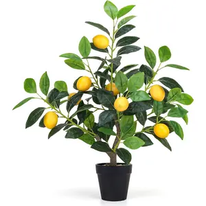 Artificial Lemon Tree Potted 20.9 Inches Fake House Plants Faux Fruits Lemons Leaves Lifelike Greenery Stems Decor for Office Living Room Kitchen Home