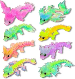 8PCS 3D Printed Dragon Baby Figurines, 4.5 Inch Crystal Dragon with Transparent Color Gradient, Rich Colored Fantasy Desk Decor, Unique Gift for Home Office Display, Collectibles, Friends