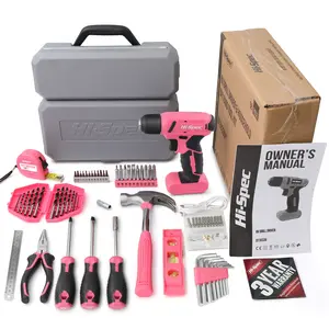 Cordless Unisex DIY Tool Kit，8V cordless drill and complete set of tools, USB rechargeable battery, integrated pink tool set, suitable for home and automotive use, heavy-duty impact wrench, suitable for DIY and decoration at home