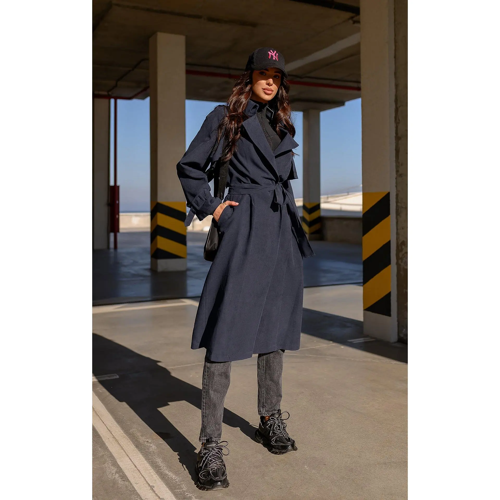 Navy Belted Trench Coat