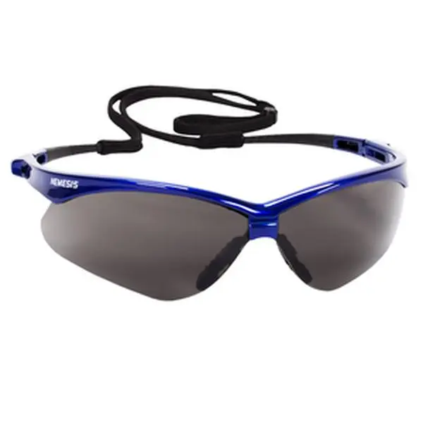 212 MAIN Nemesis Durable Work Safety Glasses - Metallic Blue Frame, Anti-Fog Smoke Tint Lenses, Durable Safety Glasses
