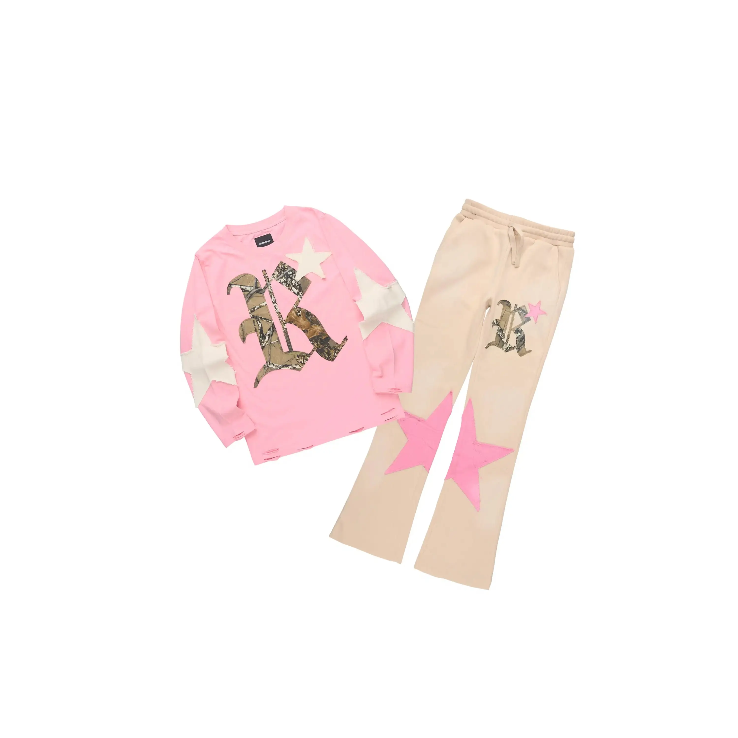 Girls Delgera Pink/Beige Long Sleeve T-Shirt Track Set