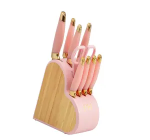 10-Piece Stainless Steel Kitchen Knife Set with Heart-Shaped Block, Pink