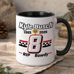 Kyle Busch Forever Rowdy Racing Mug, Number 8 Tribute Ceramic Coffee Cup, Memorial Fan Gift for Motorsport Lovers, Double-Sided Racing Mug Collectible