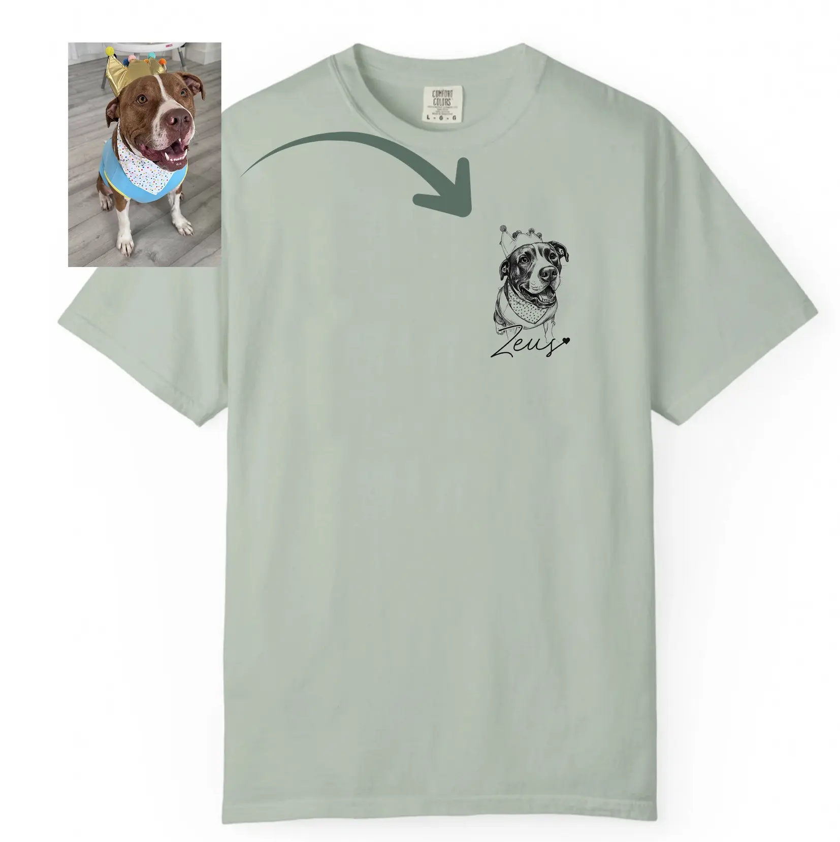 Custom DTG Printed Pet T-Shirt with Custom Photo & Name