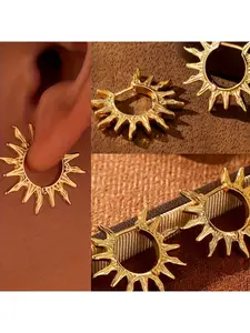 Bohemian Style Beach Sun Wreath Earrings Gold Metal with Synthetic Gemstones Unisex Daily Vacation Jewelry Affordable Festival Gift All Year Round Exquisite Craftsmanship Beachy Earrings