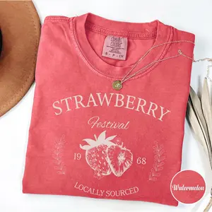 Strawberry Vintage Comfort Colors Shirt, Strawberry Festival Cottagecore Graphic Tee, Summer Fruit Aesthetic T-Shirt, Retro Strawberry Comfort Colors Tee