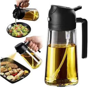 16oz/470ml Glass Olive Oil Sprayer for Cooking - 2 in 1 Olive Oil Dispenser for Kitchen Gadgets, Air Fryer, Salad, and BBQ - Black