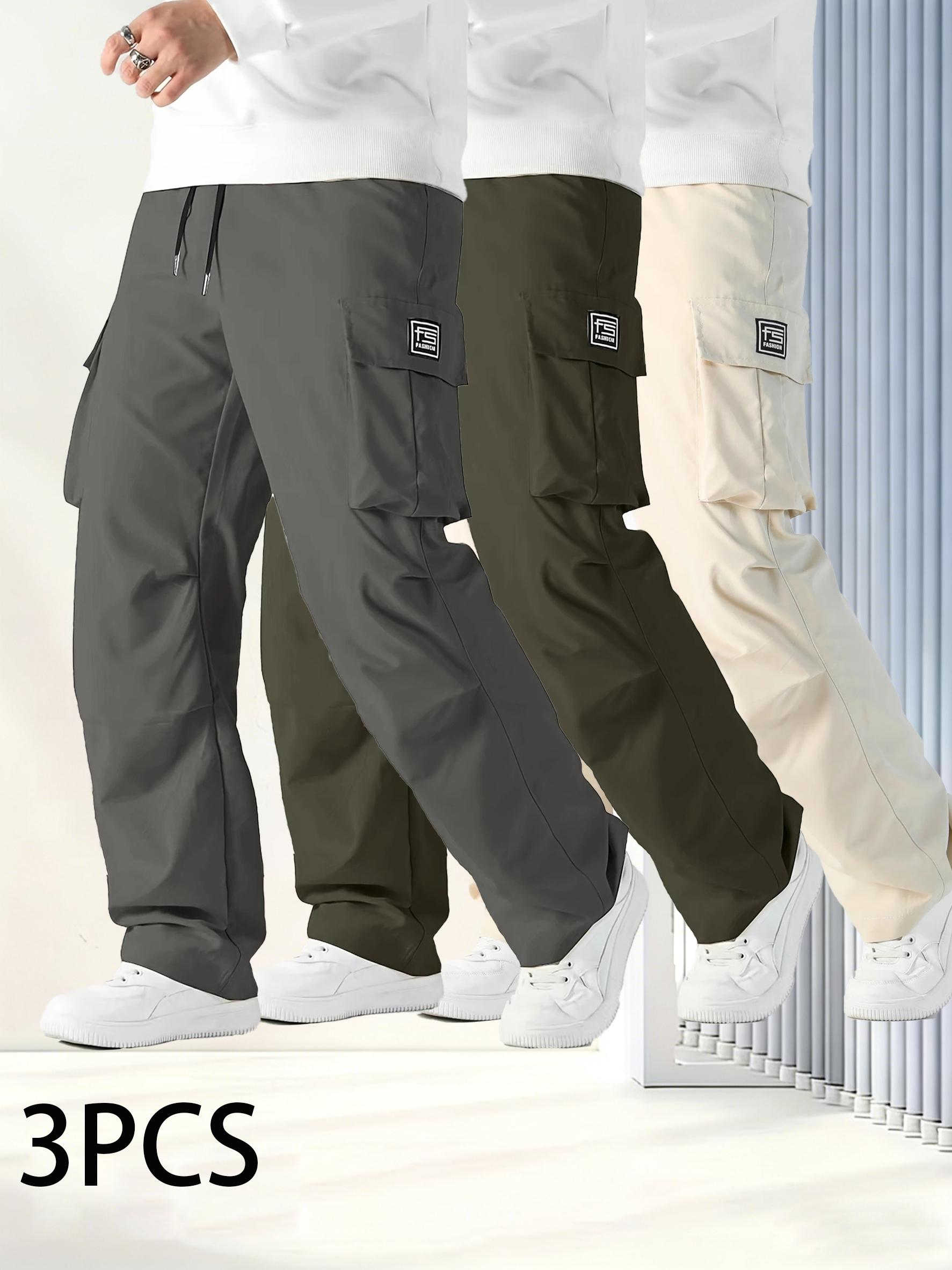 3 Pack Men's Tactical Cargo Pants, Elastic Waistband & Multi-Pocket Design, Perfect for Spring & Summer, Ideal for Outdoor Activities