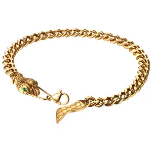 OIDEA Cuban Snake Bracelet for Women, Stainless Steel Adjustable Wrap Snake Head Tail Link Bangle, Luxury Gothic Animal Jewelry