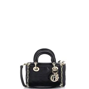 Pre-owned Dior Leather Top Handle Bags Christian Lady D Joy Bag Cannage Quilt Lambskin Micro by Rebag
