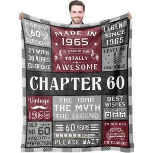 60th Birthday Gifts For Men Blanket 50*60, Happy 60th Birthday Gift Ideas, Gifts For 60-Year-Old, Gifts For Men Turning 60, Funny 60th Birthday Decorations, Unique Birthday Present 1965 Throw
