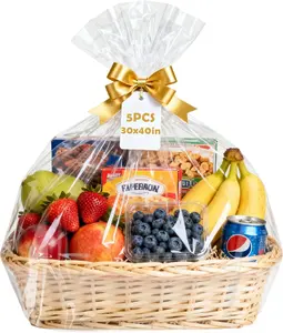 Large Clear Cellophane  bags, 5 Pack 30"X40" Cellophane Wrap for  Baskets, 1.5 Mil Thick Clear Basket Bags