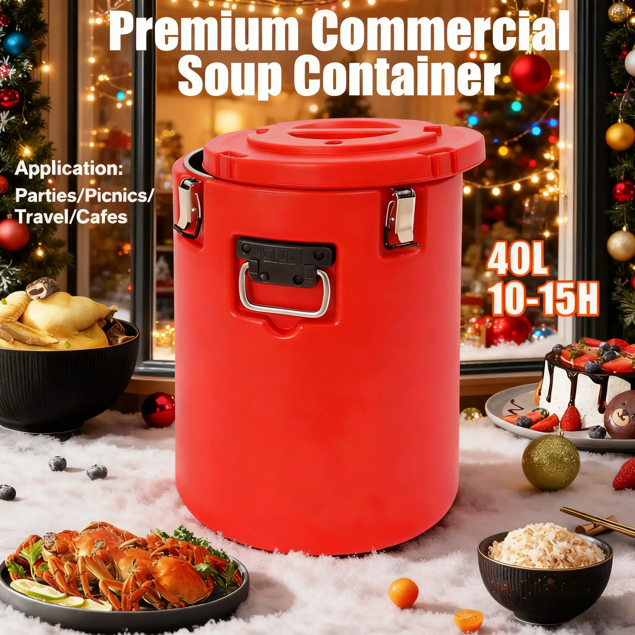 10 Gallon Insulated Beverage Dispenser Hot Cold Drink Container with Spigot 10 Hour Temperature Retention for Party Catering Coffee Tea Portable Preservation Round Handles