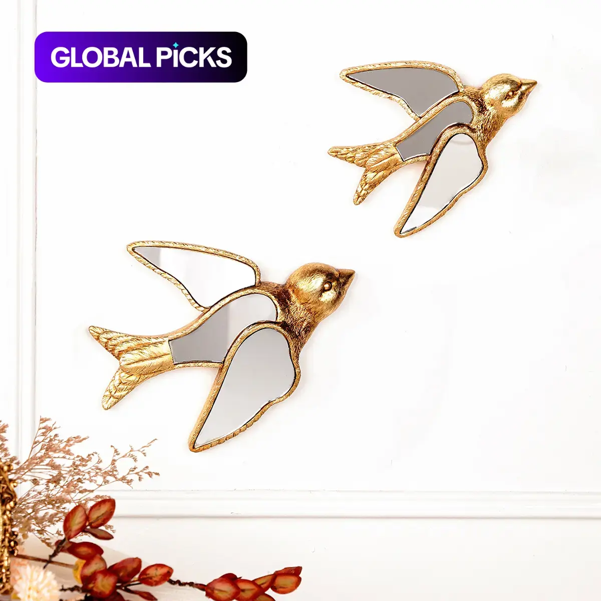 Creative Resin Swallow Statue Wall Hanging Interior Wall Decor Home Decor, 5.7-7-Inch High Mirror Surface Design Ornament, Bird Lover Collectible Hanging Decoration #GLOBAL PICKS
