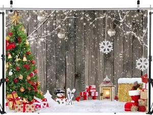 Christmas Photography Backdrop 7X5FT Winter Gift Wood Background Xmas Eve Holiday Party Backdrops