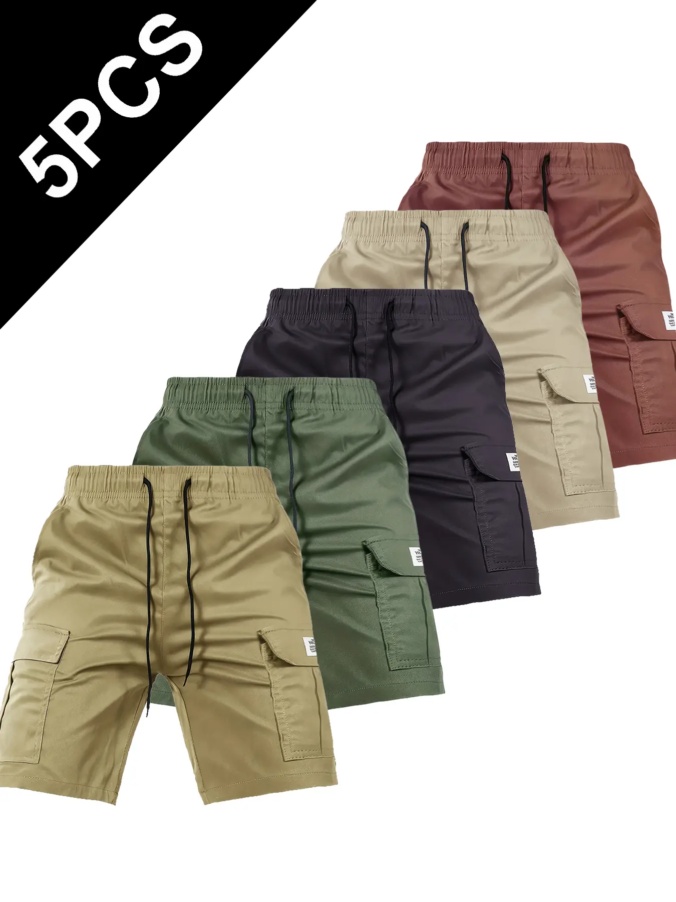 Men's Casual Cargo Shorts Set of 5 Loose Fit with Practical Pockets for Everyday Wear