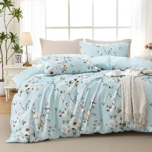 JOLLYVOGUE Duvet Cover Queen Size, Reversible Floral Vintage Duvet Cover Set with Zipper Closure, 3 Pieces Botanical Patterns Soft Microfiber Bedding Set (90"x90", 2 Pillow Cases, Ceiba Blue)