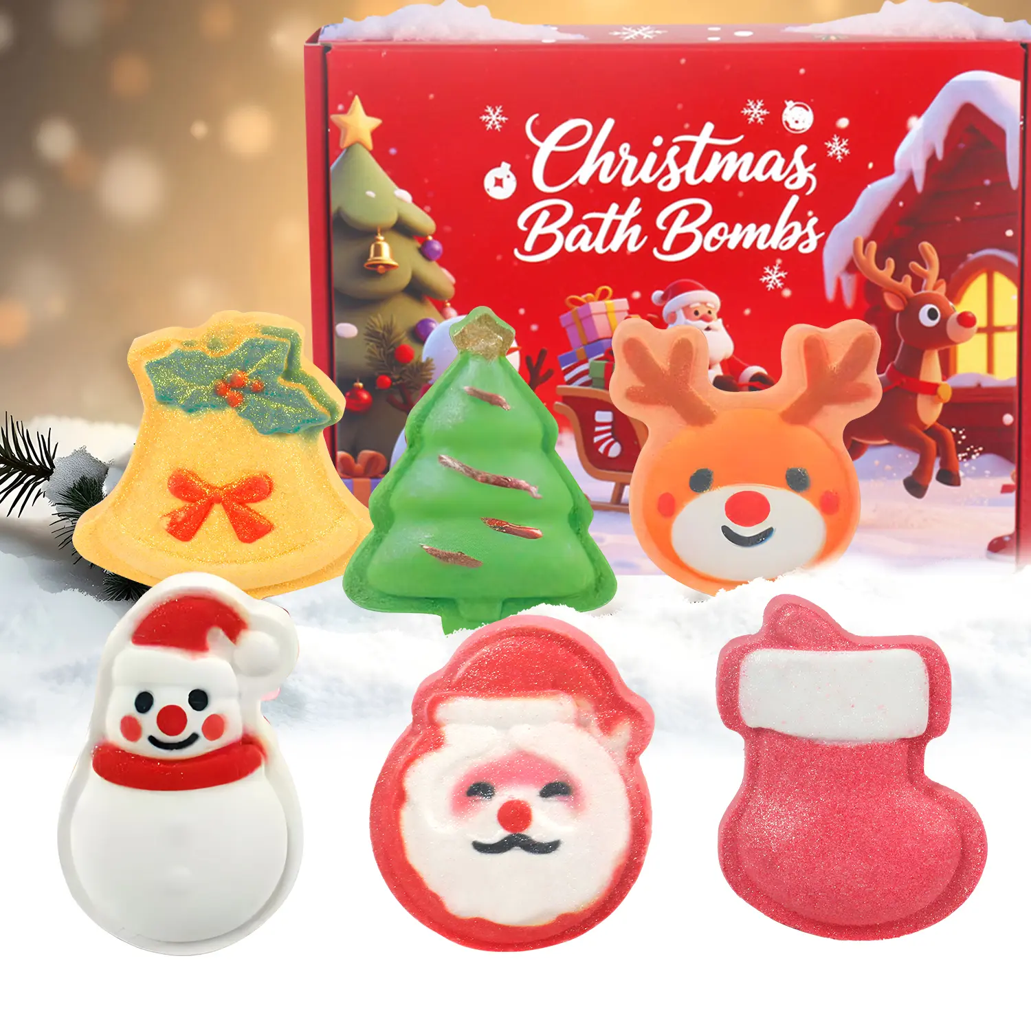 ihave Christmas Bath Bombs Gift Set - 6pcs Handmade Holiday Box with Santa, Snowman, Reindeer, Tree, Bell, Stocking, Gentle Soothing Fizzy Spa Balls, Kids' Bath Essential, Stress Relief Stocking Stuffers for Women, Body Care Item