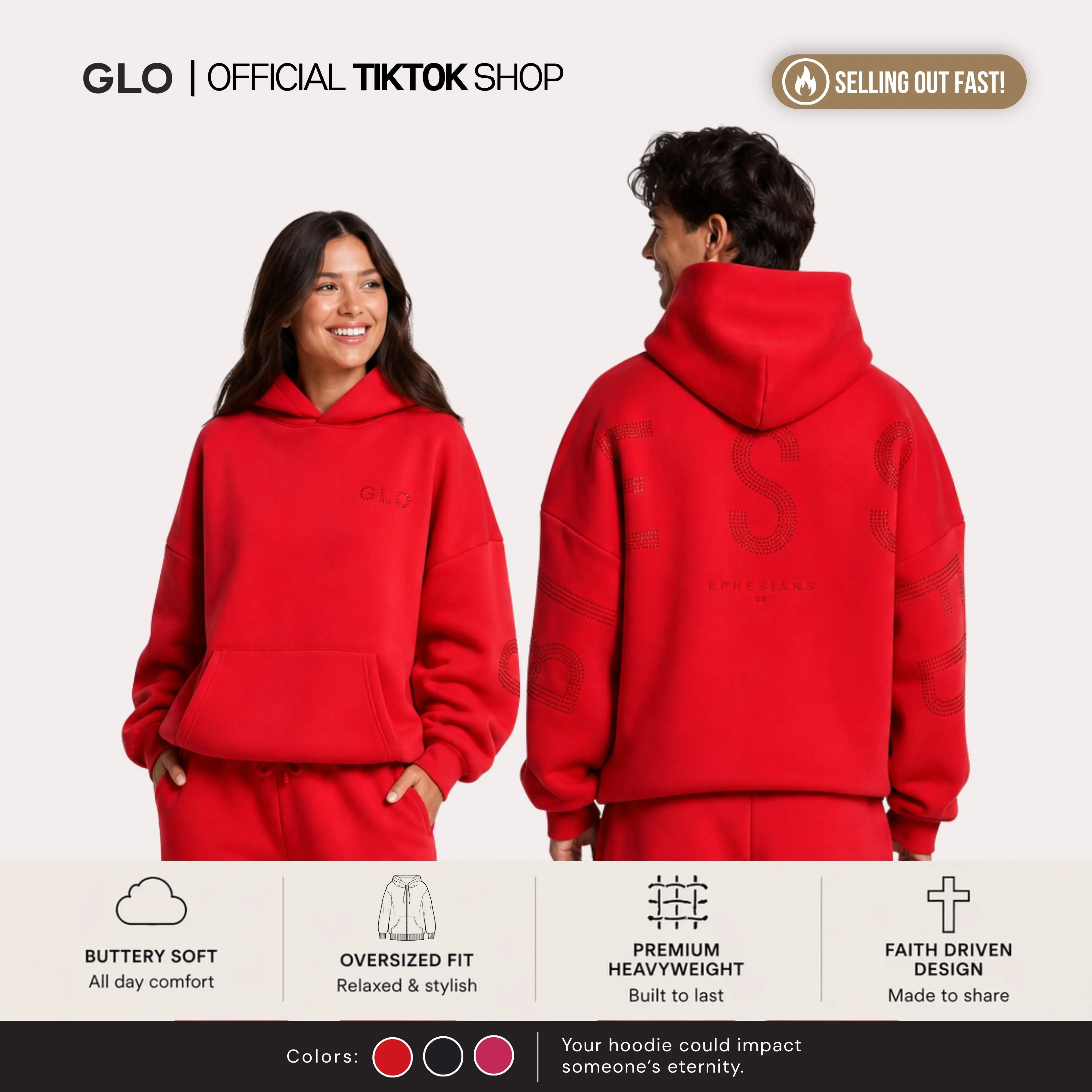 GLO Kingdom Essential Hoodie | Rhinestone Collection | Christian Hoodie, Oversized Unisex Fit