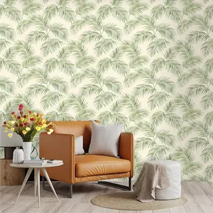 Watercolor Palm Leaf Wallpaper, PVC Material, Self-Adhesive, Moisture-Proof, Ideal for Living Room, Kitchen, Bedroom, Wall Decoration
