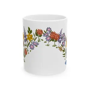 Floral Ceramic Mug - Hand-painted Flower Design, Coffee Cup, Gift for Her, Home Decor, Tea Lovers, Floral Kitchenware