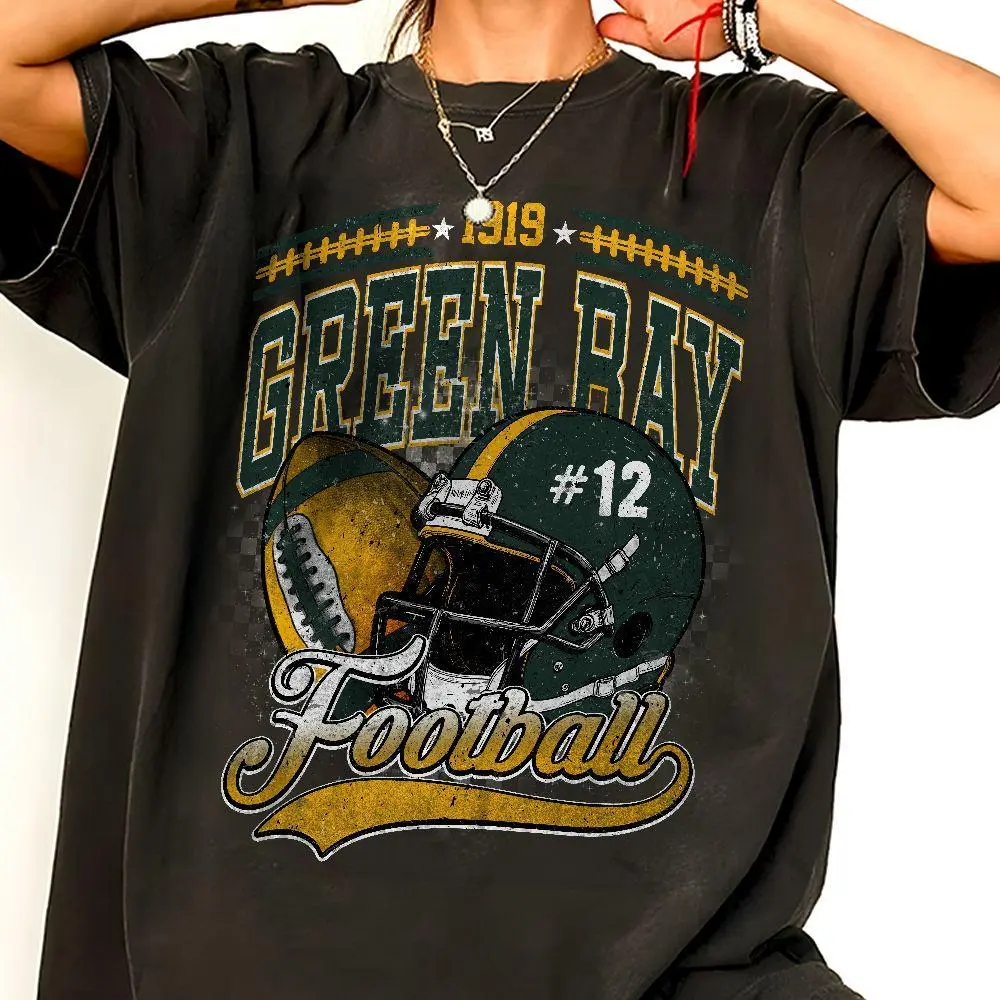 Comfort Colors Green Bay Football Team Vintage T-Shirt, Gift For Player Fans With Custom Numbers, Game Day Apparel T-Shirt, Game Day Gift For Football Fans