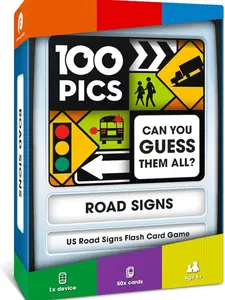100 PICS US Road Signs Travel Game - Learn 100 Road Signs | Flash Cards with Slide Reveal Case | Card Game, Gift, Stocking Stuffer | Hours of Fun for Kids and Adults | Ages 6+