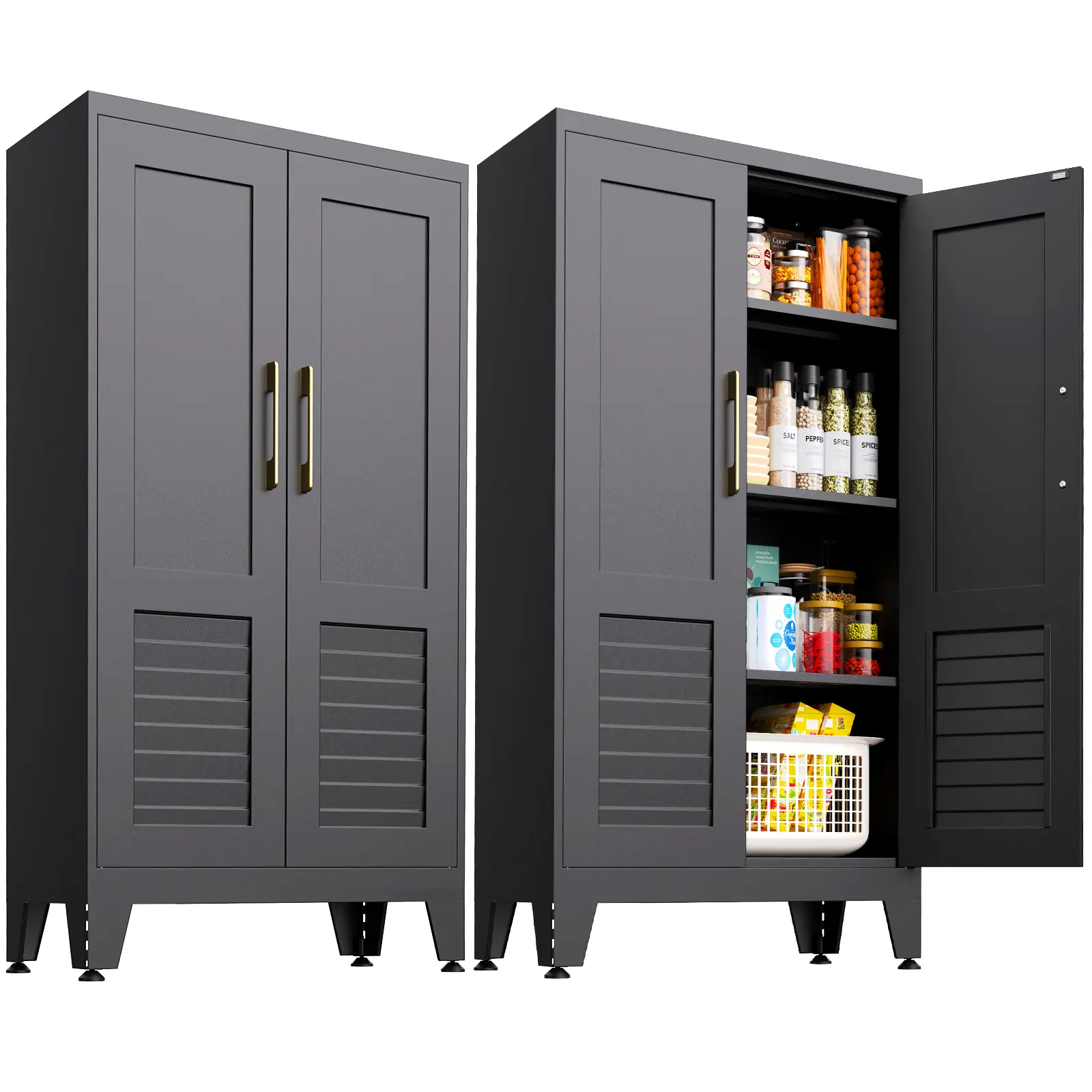Kitchen storage cabinet, 47.2-inch tall cabinet with doors, white freestanding kitchen cabinet for organizing the kitchen, dining room, and pantry, adjustable shelves, 47.2 inches high x 23.6 inches wide x 11.8 inches deep