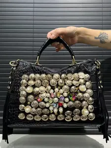 Ladies' Boston handbag, elegant rhinestone evening gown handbag, fashionable evening bag, PU leather, polyester lining, zipper closure, detachable strap, hand wash/dry clean, solid color, edge painted, handmade in