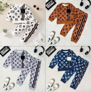 Ready Stock 6m-3y Toddler Boys' Trendy Two-Piece Set Monogram Pattern Striped Accents, Great for Spring Autumn Casual Wear 22406013