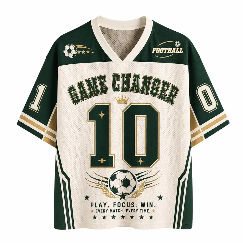 Game Changer Soccer Jersey – Vintage Green & Cream V-Neck Mesh Sports Shirt