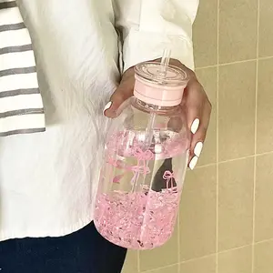 Bow Pattern Water Bottle, Travel Water Bottle, Leakproof Water Bottle, 1 Count Portable Large Capacity Drinking Cup with Straw, Drinking Bottle for Home Office School, Drinkware, Hydration Bottle, Leak Proof Bottle