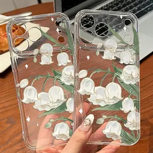 Phone case for iPhone  17 Pro Max Plus Air/16/15/14/13/12/11 Promax Lily of the Valley Pattern Anti-Yellowing Shockproof durable ultra-thin Crystal Cover.