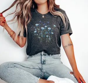 Blue Wildflowers T-Shirt, Floral Shirt, Botanical Shirt, Cottagecore Clothing, Cottagecore Shirt, Fairycore, Floral T Shirt, Blue Flower Tee