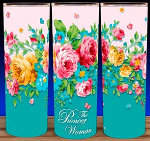 Pioneer Woman Vintage Floral with Butterflies Cup Mug 20oz Stainless Steel Tumbler with Slide Closure Lid Reusable Plastic Straw Handmade Design Drinkware - Flasks