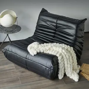 Comfy Vintage Lazy Floor Sofa Modern Armless Togo Lounge Sofa Mid Century Faux Leather Backrest Retro Couch for Adults Decorative Cozy Seat for Living Room, Bedroom