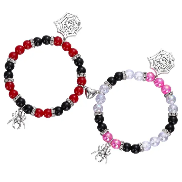 Spider Matching Bracelets Magnetic Bracelets for Couple Women Men Friendship Bracelets Heart Energy Stone Bracelets Stretch Beaded Bracelets Halloween Party Jewelry Gifts