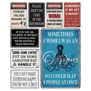 8pcs Funny Sarcasm & Inspirational Metal Wall Signs - 8x12 Inch Dark Humor Quotes, Coworker Rules,Female Empowerment Phrases - Durable Tin Plaques for Home, Office, Bar, Pub, Garage Decor