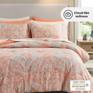 6/9 Piece Bed in a Bag Set with Medallion Print & Coral Sheets – Soft Microfiber, Side Pocket Fitted Sheet