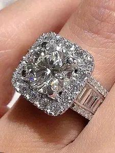 Sparkly Luxury Promise Ring, Elegant Rhinestone Decor Ring for Wedding & Engagement, Gorgeous Jewelry As Ladies Girlfriend's Gift, without Box, Wedding Promise Rings, Bridal Engagement Ring