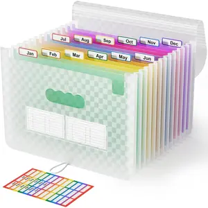 12 Pockets Accordion File Organizer Expanding File Folders, Portable Monthly Bill Receipt Document Organizer, Expandable Accordian Filing Folder Letter A4 Size, Colored Tabs (Green)