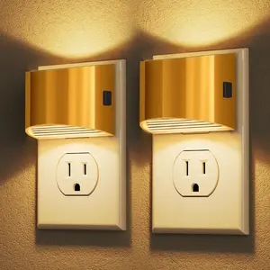 LED Night Light[2 Pack], Golden Night Lights Plug into Wall, 3 Level Brightness Adjustable Plug in Night Light,  Sensor, Nightlights for Adults, Bedroom, Bathroom, Hallway, 3000K